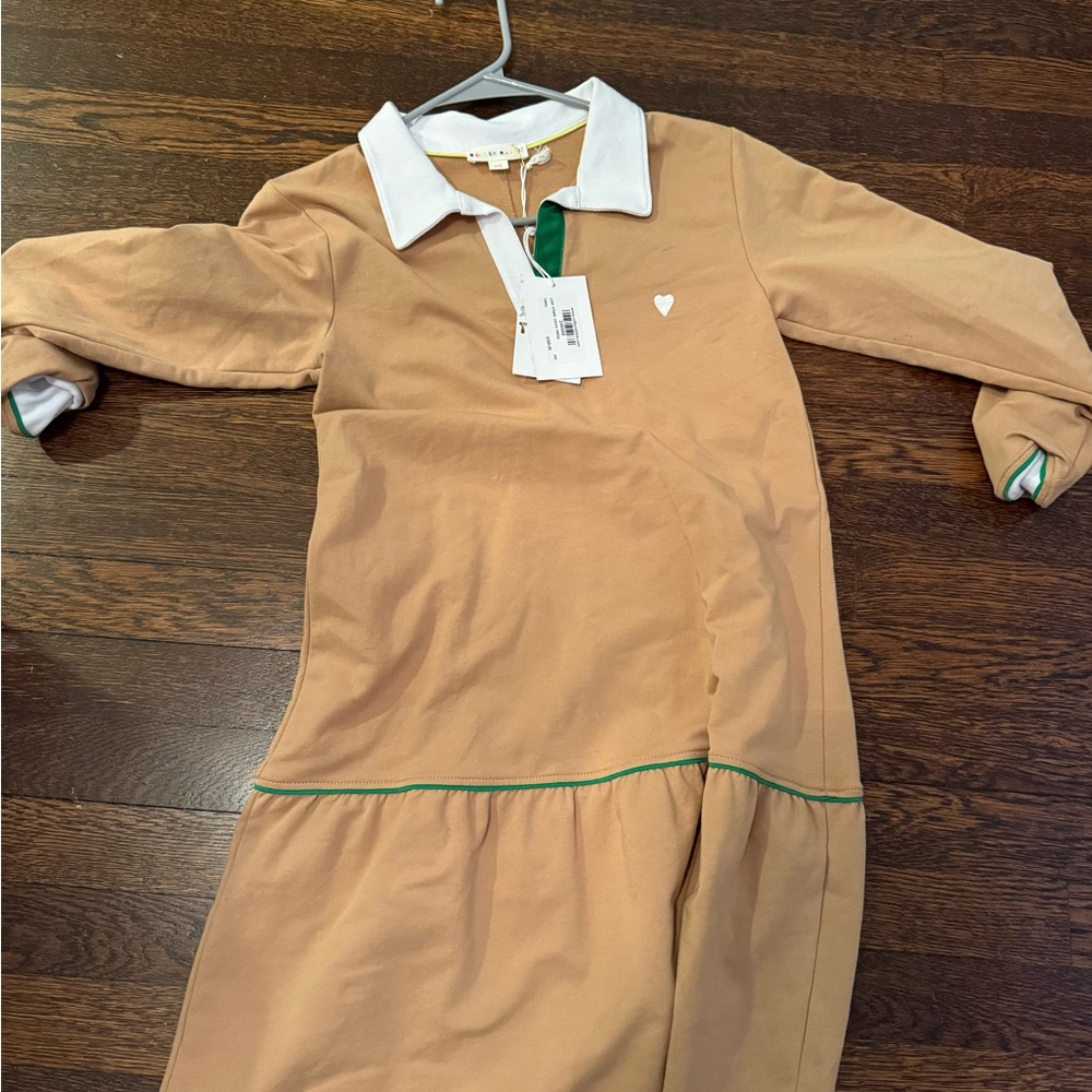 Roller Rabbit Tan and White Polo with Green Accent